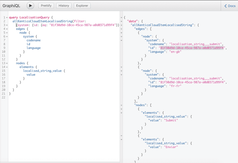 GraphiQL retrieve language nodes localized strings condition ID