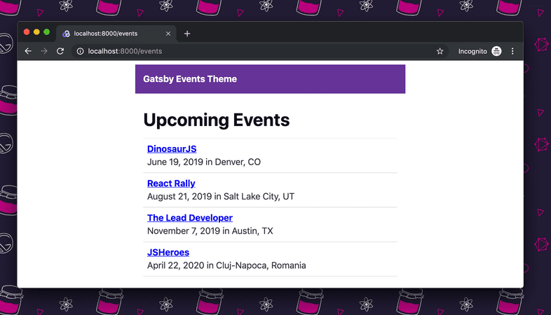 Theme UI style changes showing on the events listing.