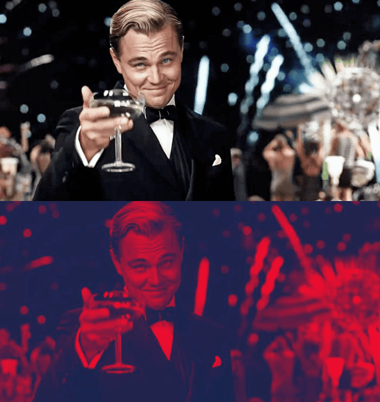 Jay Gatsby holding wine class in normal color and duotone. Jay Gatsby holding wine class in normal color and duotone.
