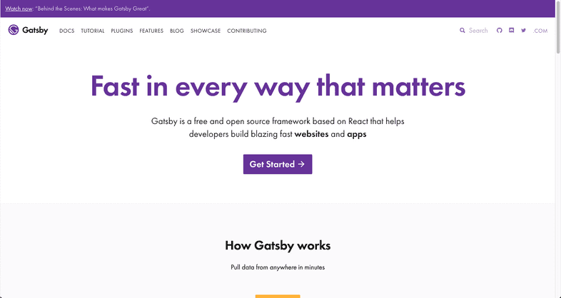 Screenshot of gatsbyjs.org homepage on desktop