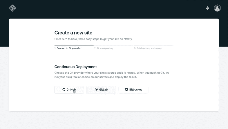 Netlify Dashboard for Creating a new site