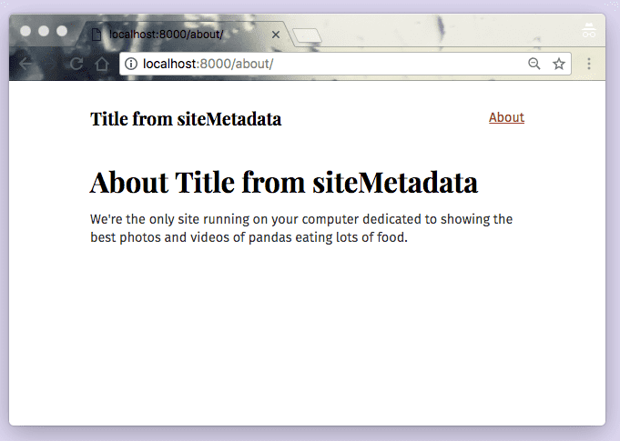 均从 siteMetadata 中提取的页面标题和布局标题