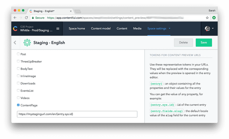 Contentful's Content Preview dashboard