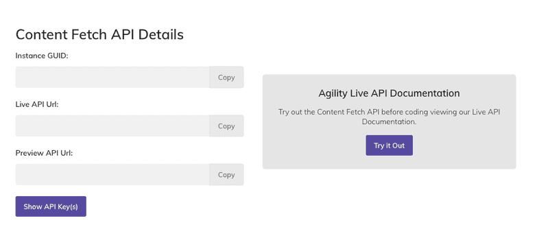 Agility CMS - Dashboard - API Keys